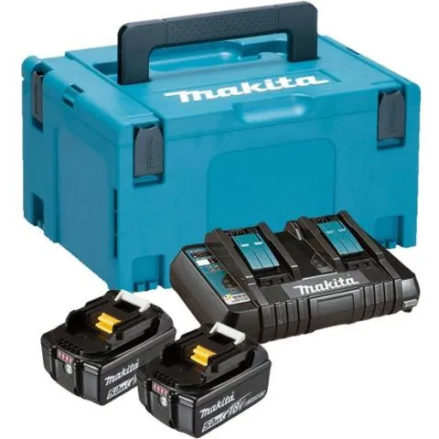 197629-2 Makita Laddpaket 2 st 18V 5,0 Ah + laddare och väska Snabb frakt